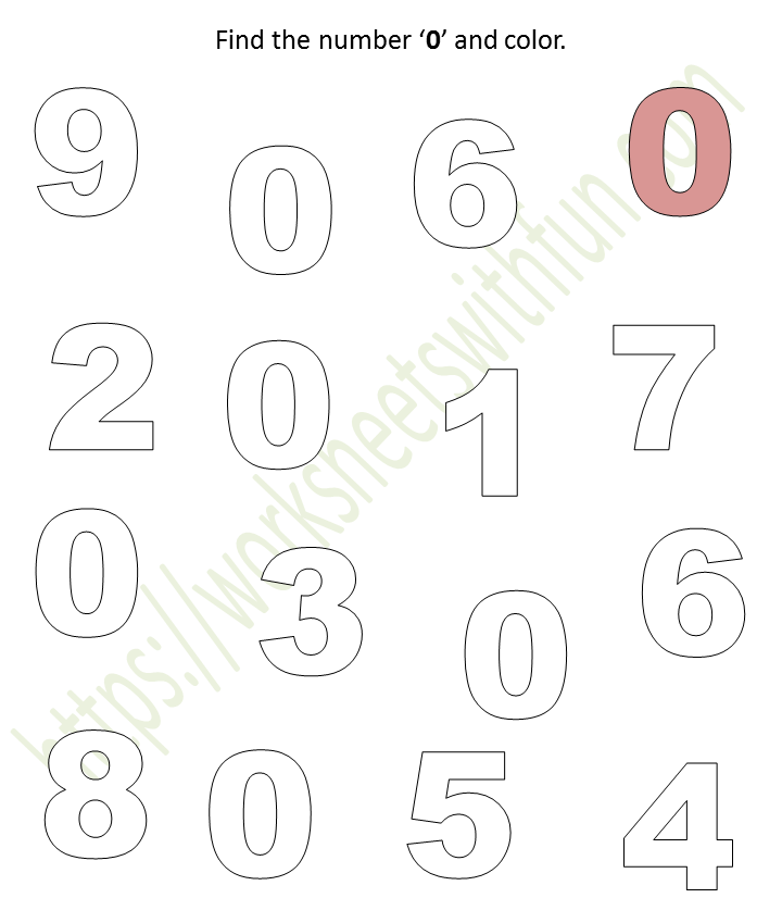 mathematics preschool find the number 0 and color worksheet 10