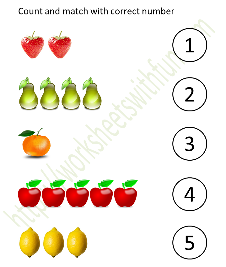 Mathematics - Preschool: Match by Count Worksheet 1