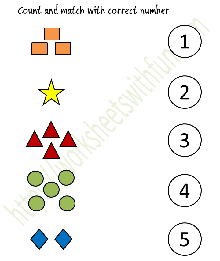 mathematics preschool match by count worksheet 2