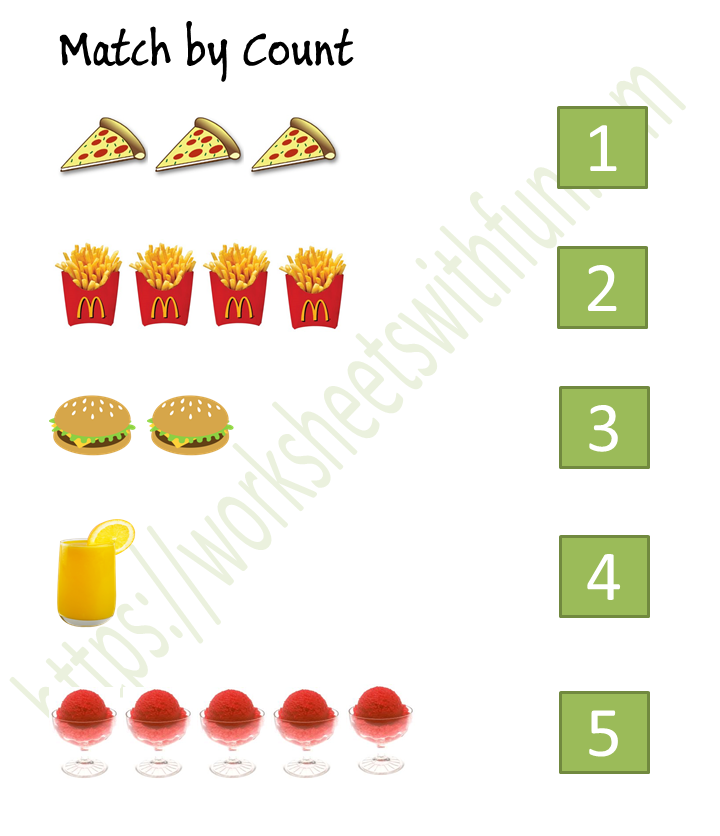 mathematics preschool match by count worksheet 4