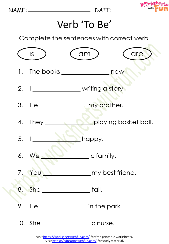 English - Class 1: Verb To Be (is, am, are) Worksheet 1 | WWF