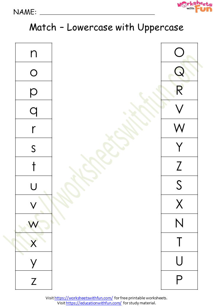 English Preschool Match Lowercase With Uppercase Worksheet 2