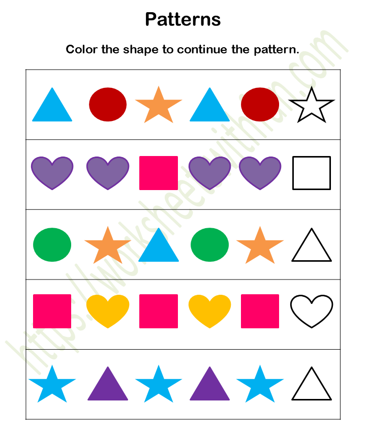 mathematics preschool patterns worksheet 2 color