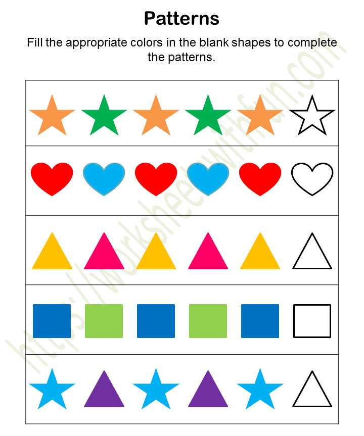 mathematics preschool patterns worksheet 3 color