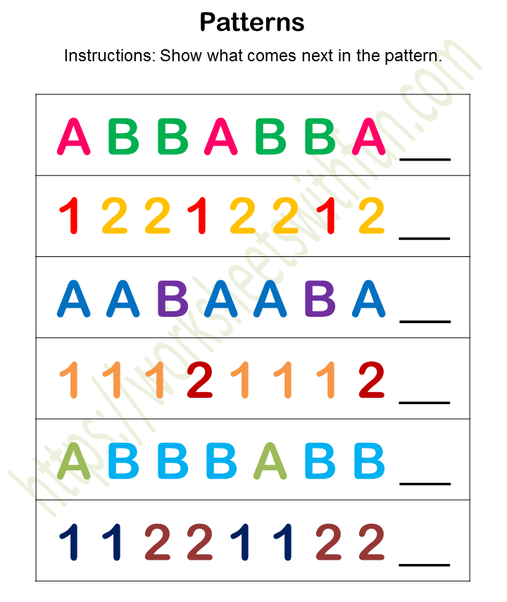 mathematics preschool patterns worksheet 5 color
