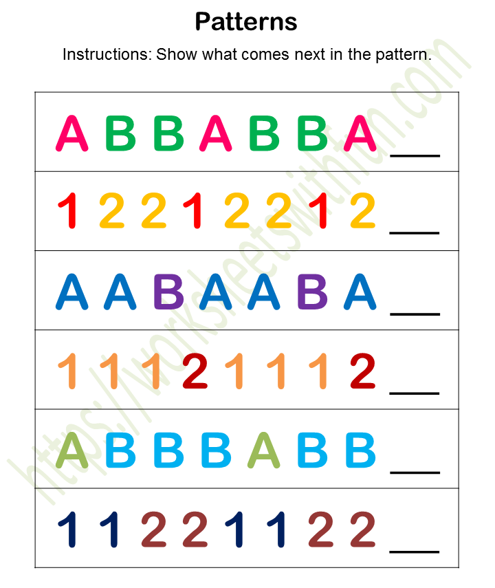 Kindergarten Patterns Worksheets