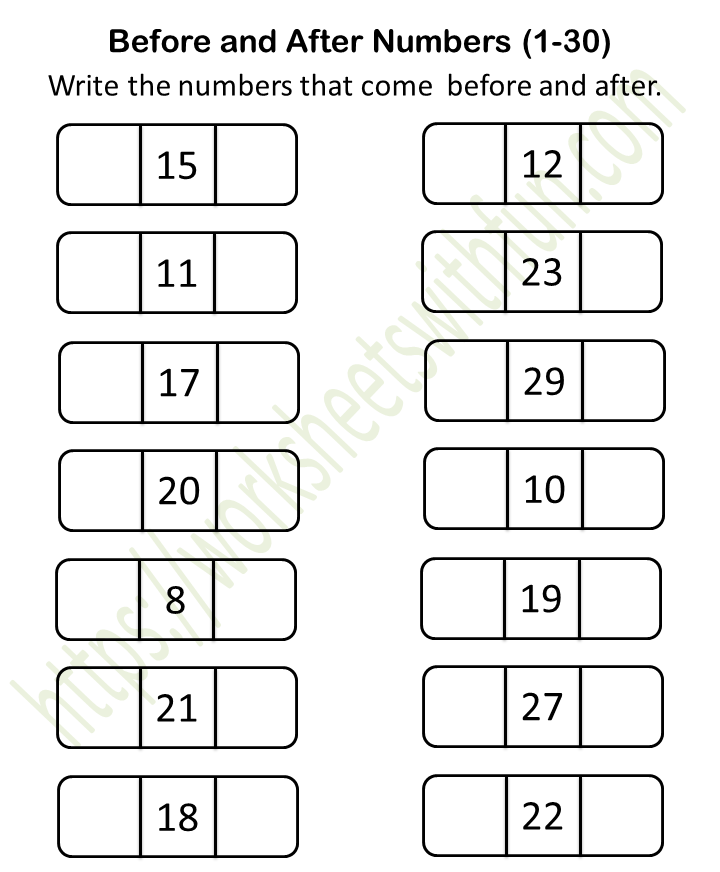 Mathematics - Preschool: Before - After - Between Worksheet 3 (1-30) | WWF