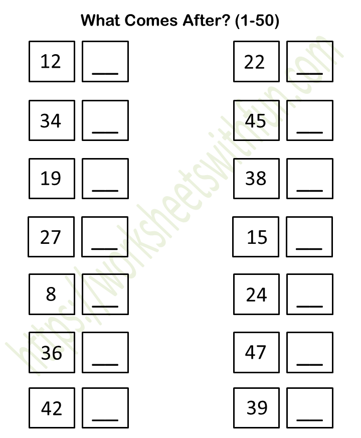 Topic: Before After Between Worksheets (1 50) Mathematics Preschool