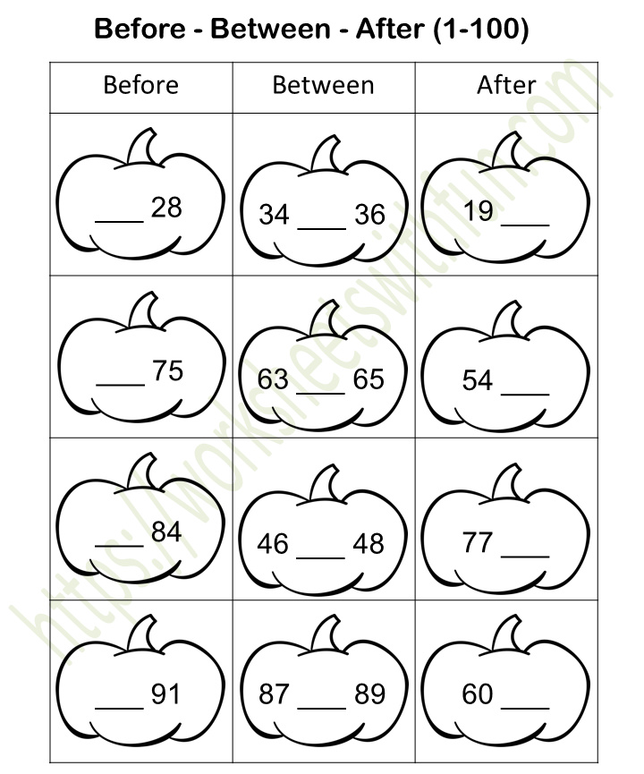 numbers before after and between free printable worksheets - before and ...