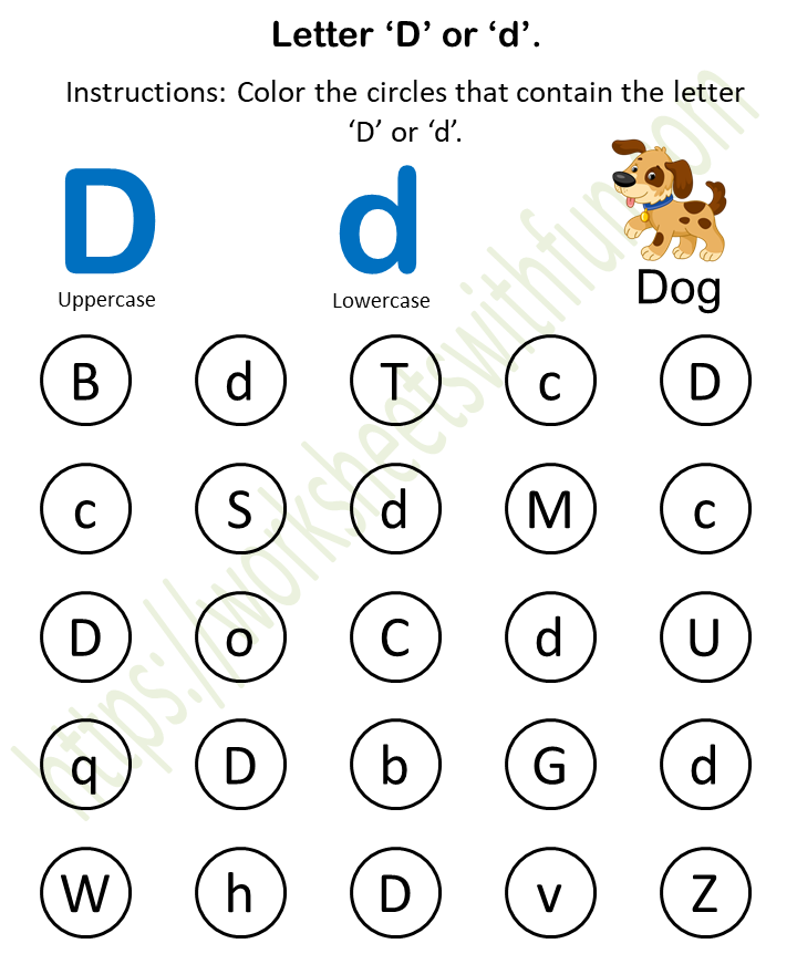 english preschool find and color d or d worksheet 4