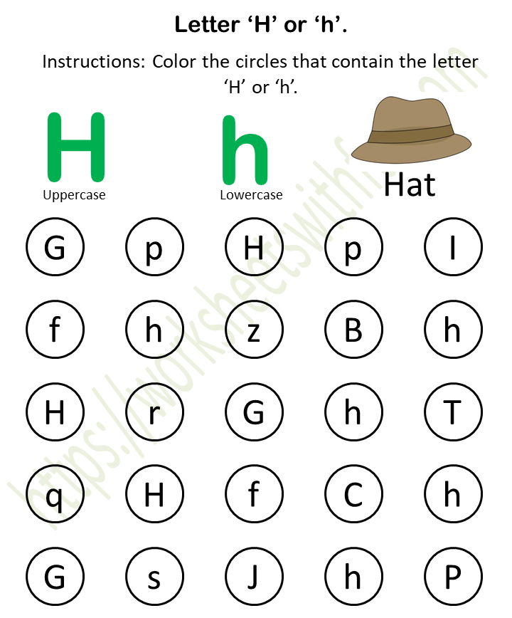 English - Preschool: Find and Color (H or h) Worksheet 8