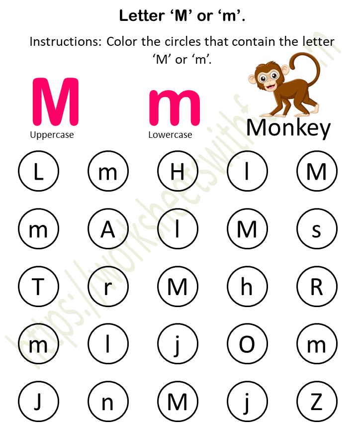 English - Preschool: Find and Color (M or m) Worksheet 13