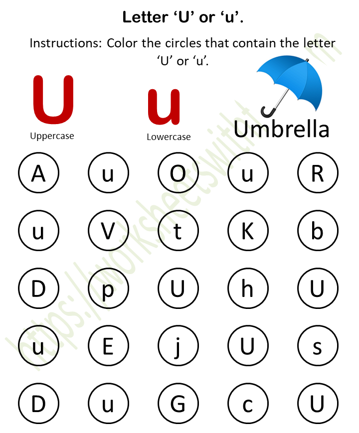 english preschool find and color u or u worksheet 21