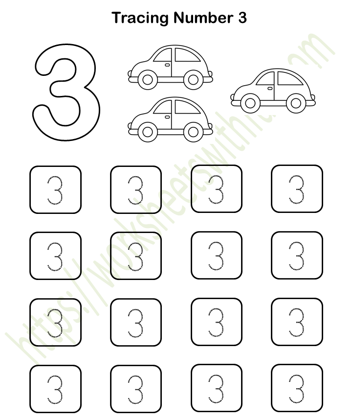 mathematics preschool tracing number 3 worksheet 3