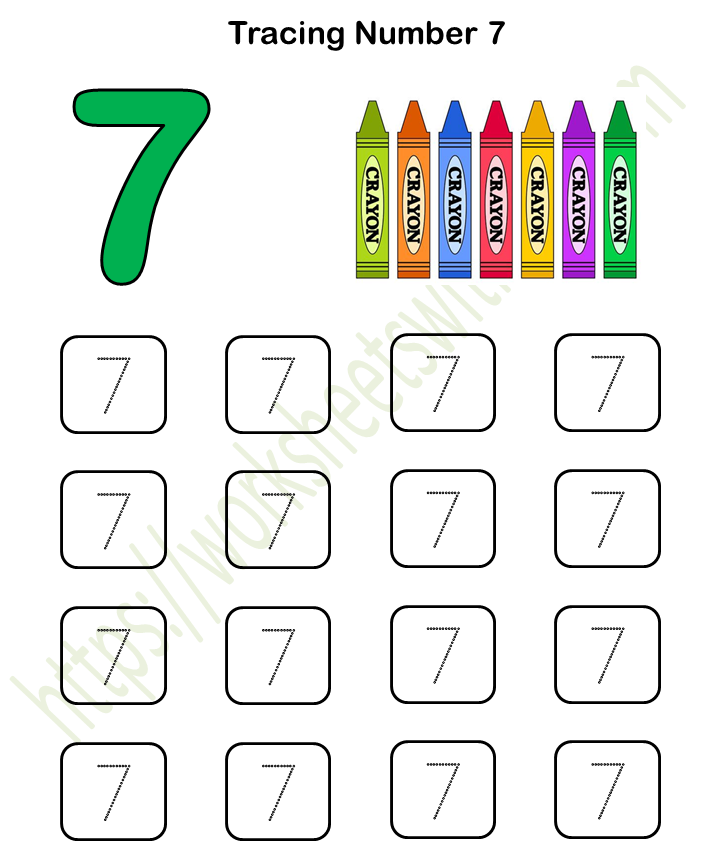 mathematics preschool tracing number 7 color worksheet 7