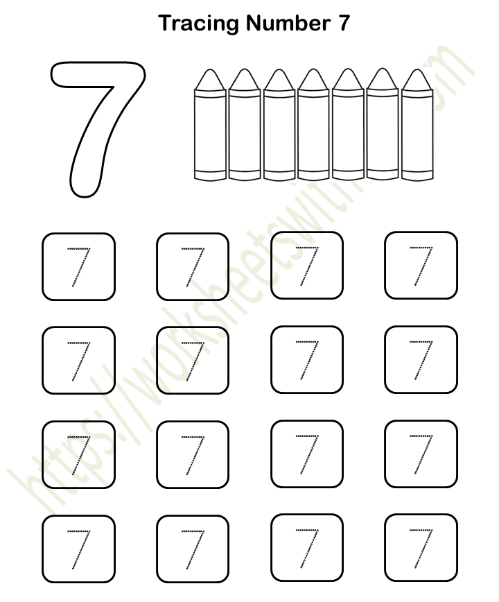 Mathematics - Preschool: Tracing Number 7 Worksheet 7 | WWF