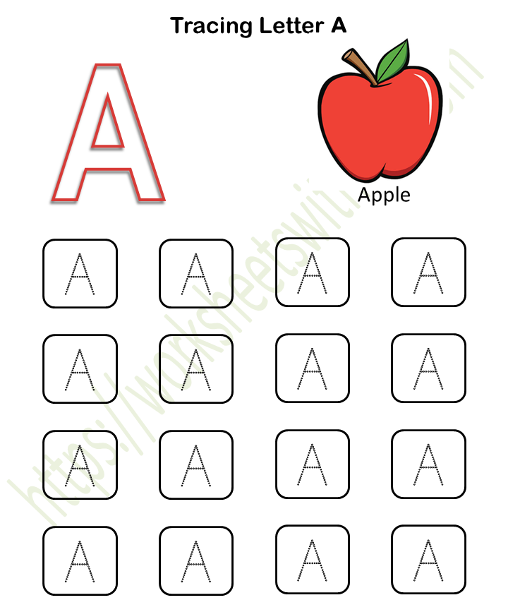 English - Preschool: Tracing Letter A (Color) Worksheet 1
