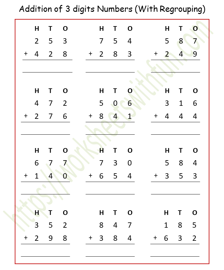 maths class 4 addition of 3 digits numbers with