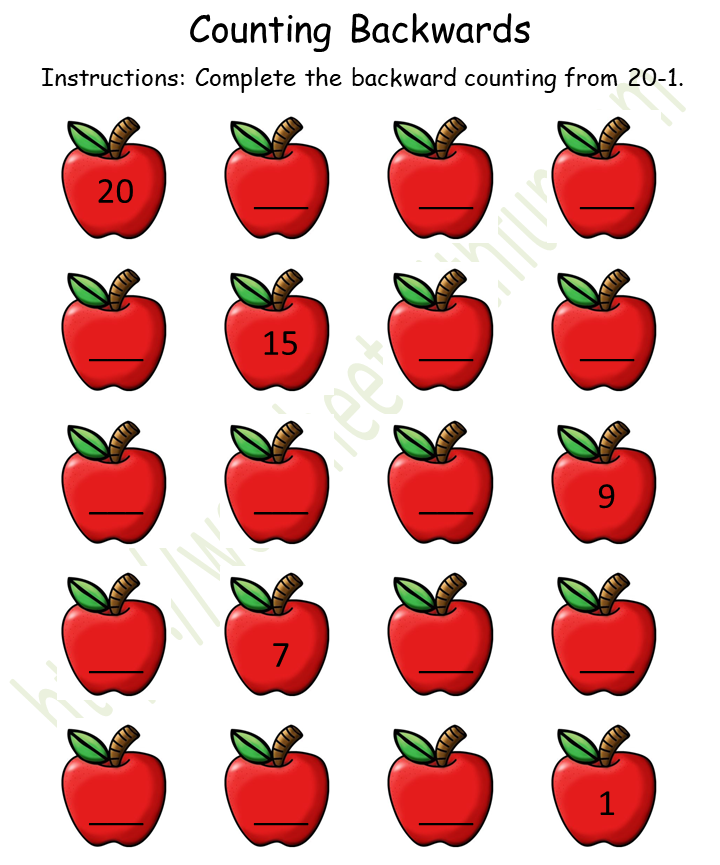 mathematics preschool counting backwards worksheet 1 color