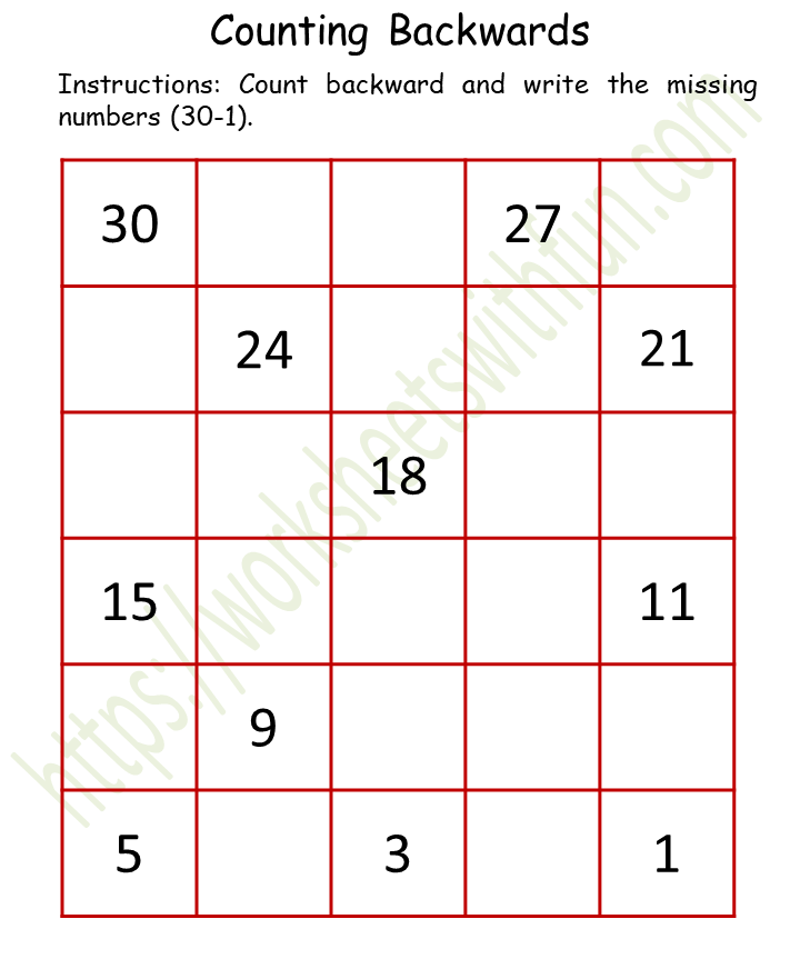 mathematics preschool counting backwards worksheet 4 color