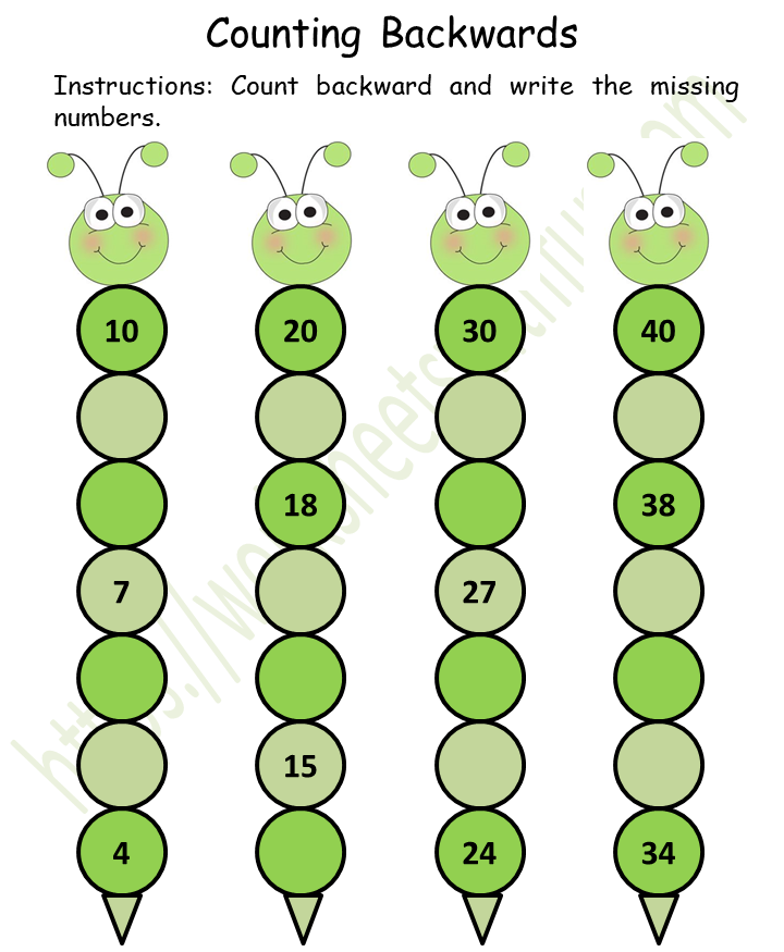 mathematics preschool counting backwards worksheet 5