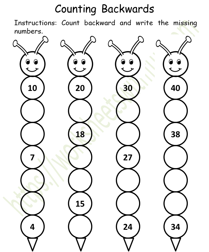 Topic: Counting Backwards Worksheets Mathematics Preschool WWF
