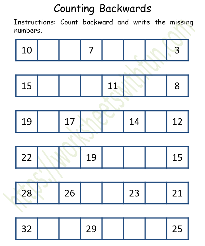 mathematics preschool counting backwards worksheet 7 color