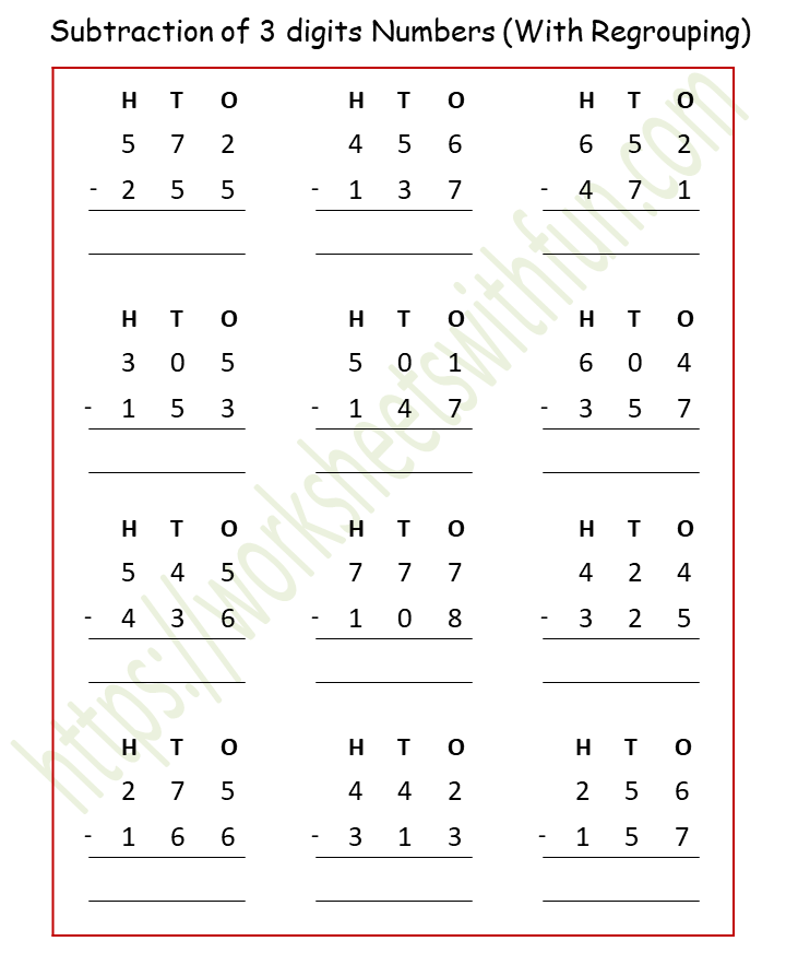 maths class 4 subtraction of 3 digits numbers with regrouping