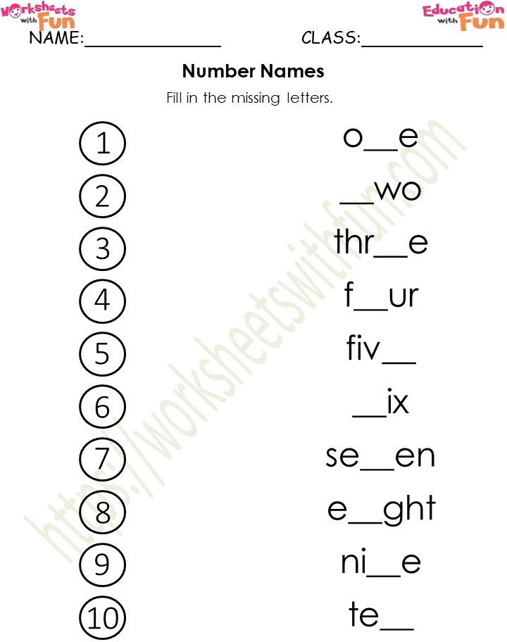 mathematics preschool number names worksheet 2