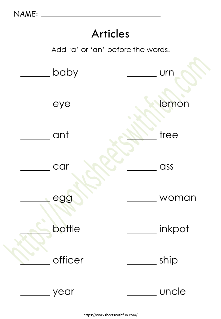 Articles Exercises, Free Printable Articles ESL Worksheets