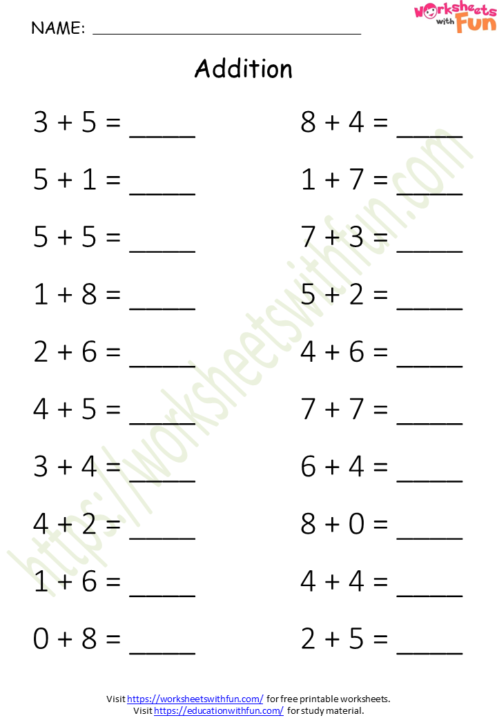 Mathematics - Preschool: Addition Worksheet 10 | WWF