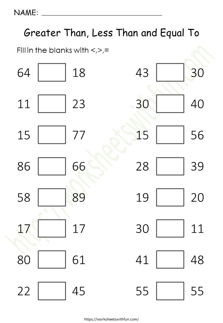 Greater Than, Less Than and Equal To Worksheet 6