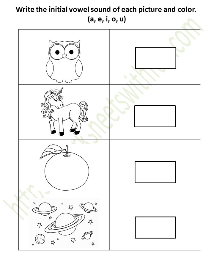 english general preschool vowel sound worksheet 3 write