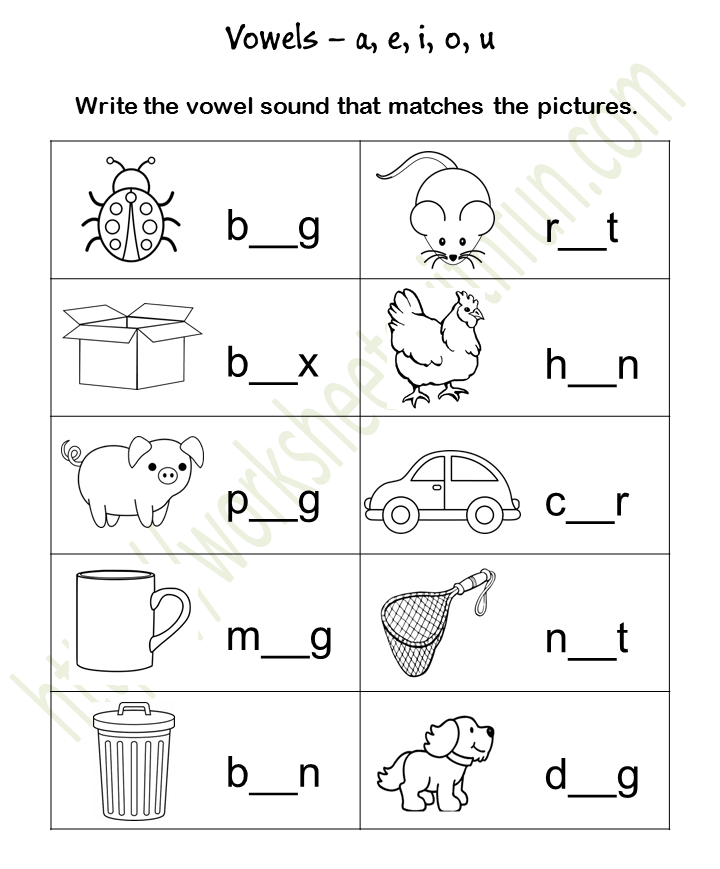 English General- Preschool: Vowel Sound Worksheet 7 (Write the vowel ...