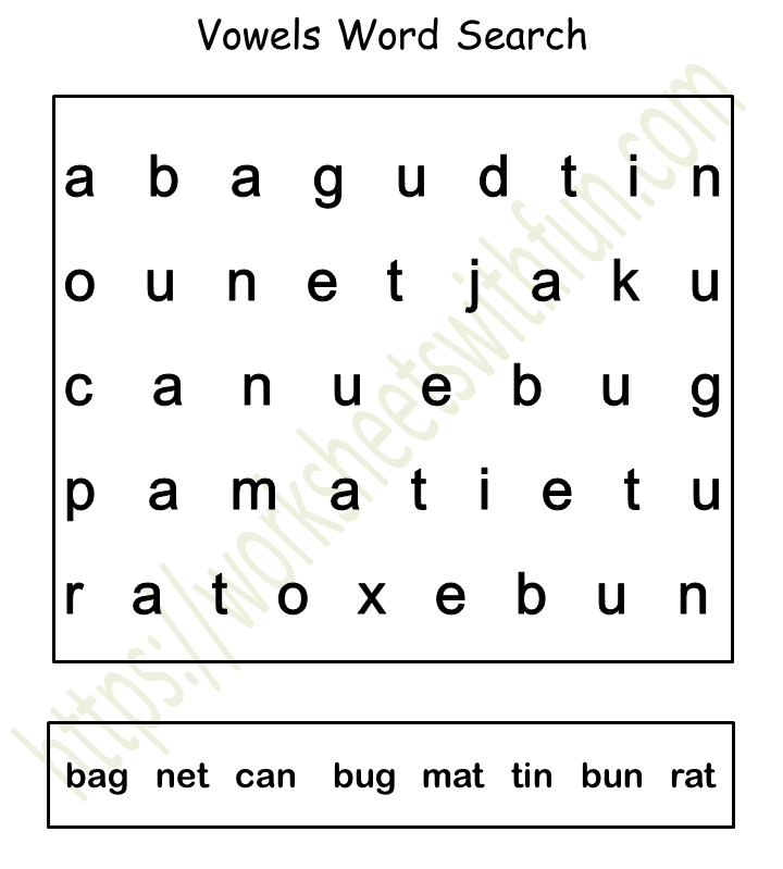 english general preschool vowel sound worksheet 14 word search