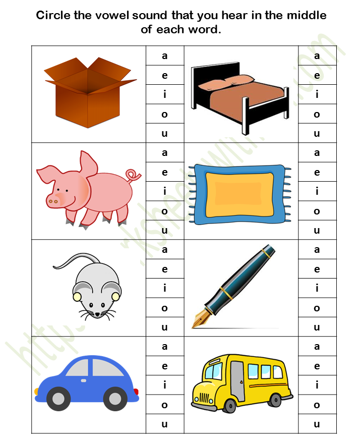 english general preschool vowel sound worksheet 16 circle the vowel color