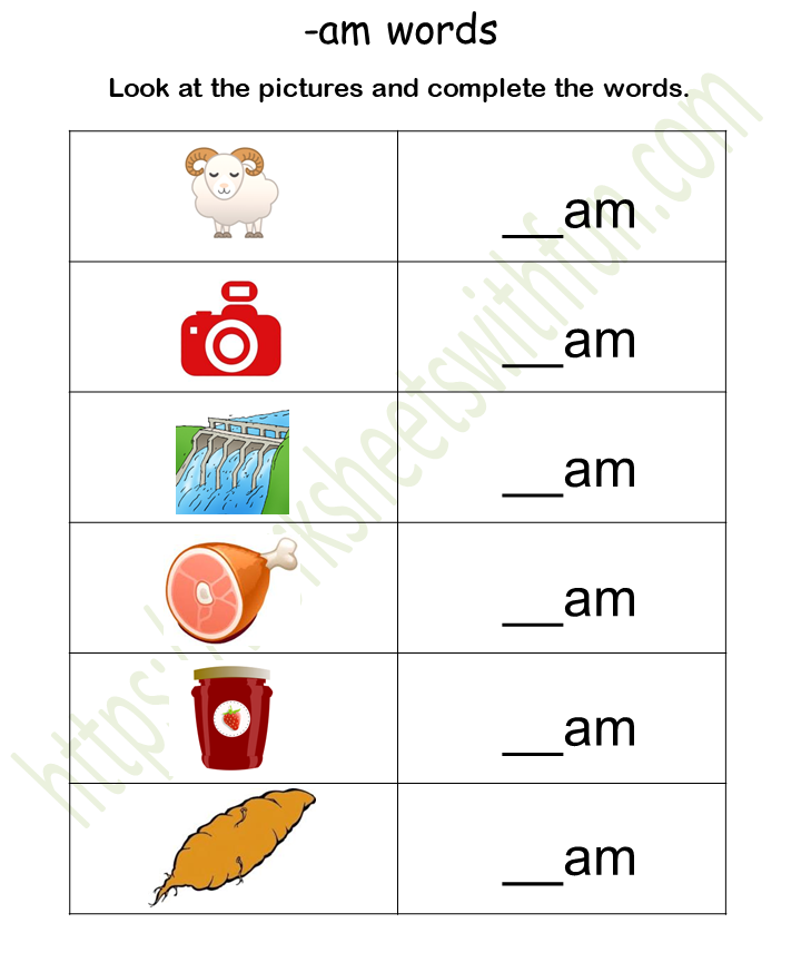 Topic: - am Word Family Worksheets | English General- Preschool | WWF