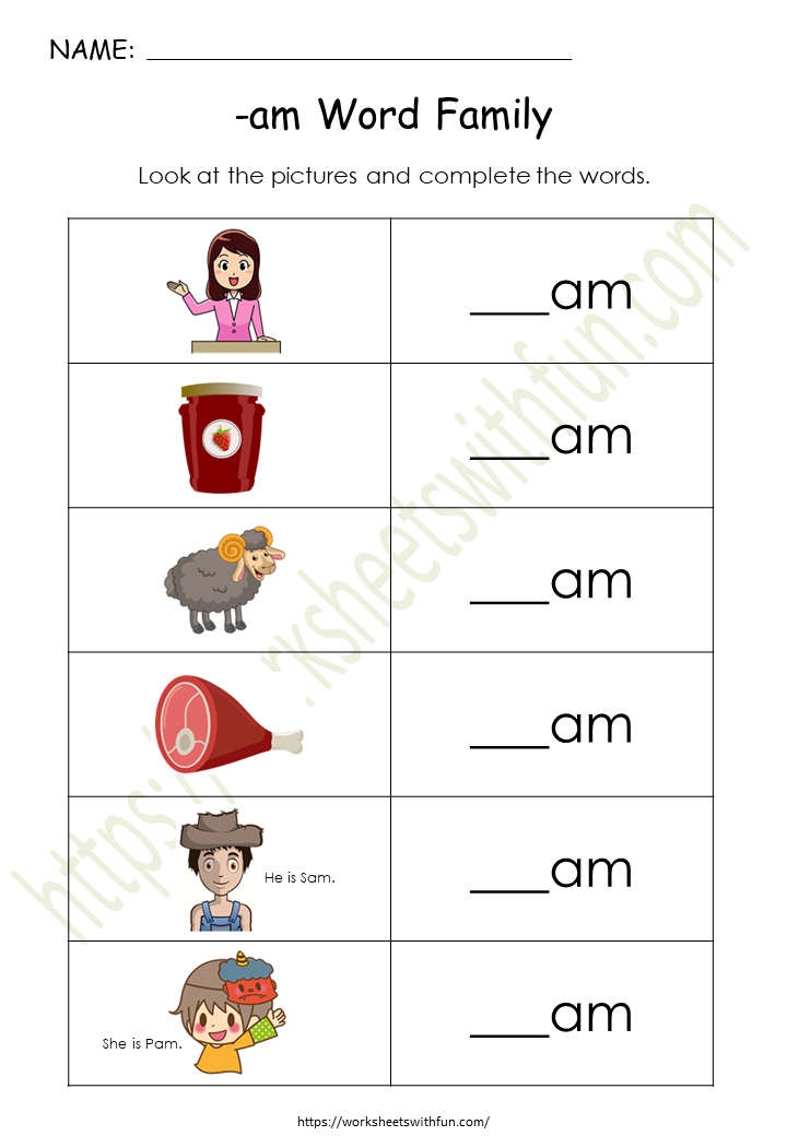 English General- Preschool: CVC (am Words) Worksheet 3 | WWF