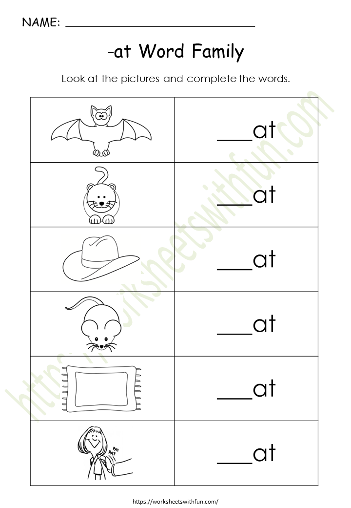 English General- Preschool: CVC (at Words) Worksheet 2