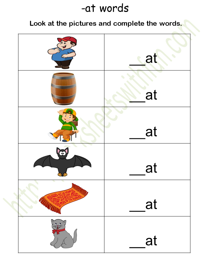 Topic: - at Word Family Worksheets | English General- Preschool | WWF