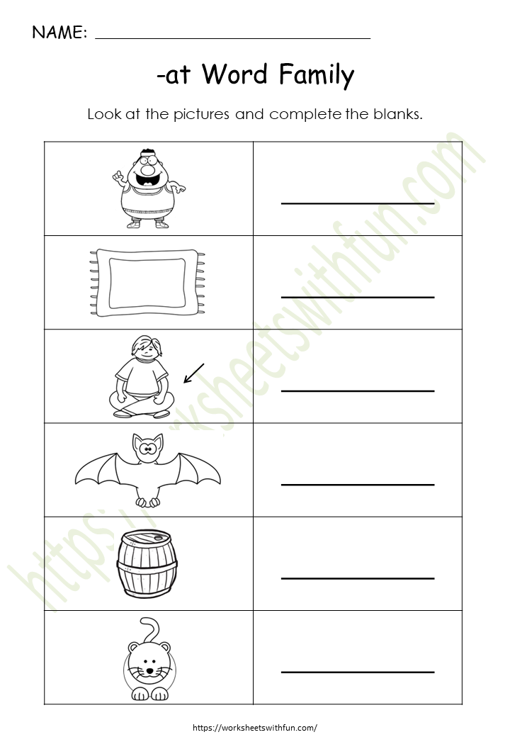 English General- Preschool: CVC (at Words) Worksheet 8