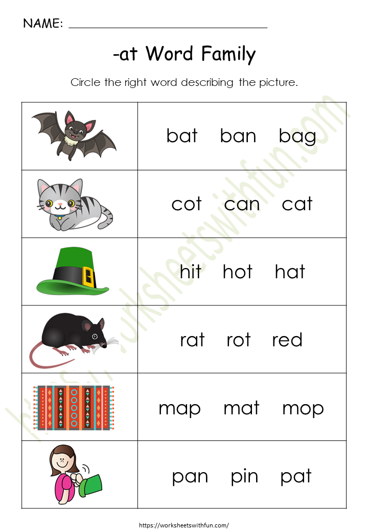 English General- Preschool: CVC (at Words) Worksheet 9 | WWF