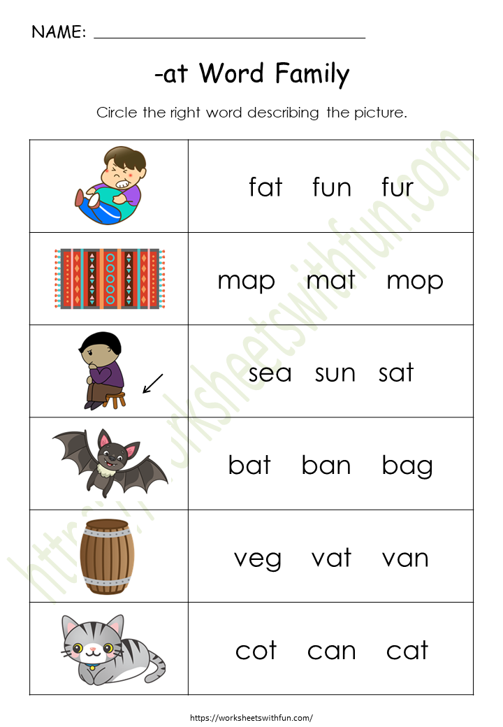 English General- Preschool: CVC (at Words) Worksheet 11 | WWF