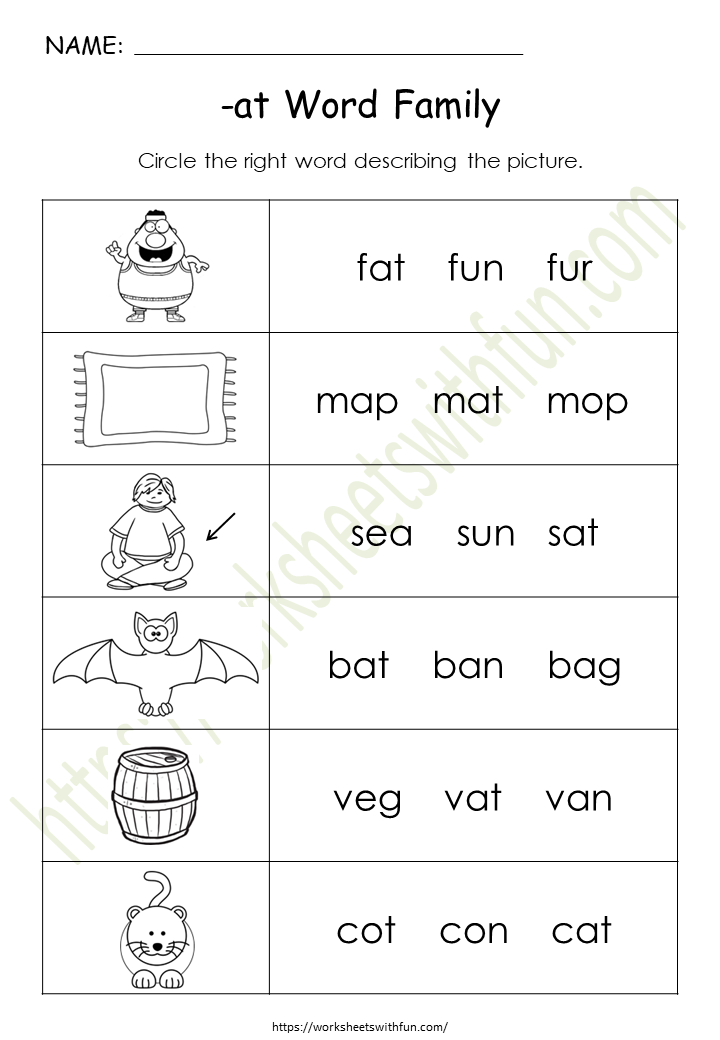 English General- Preschool: CVC (at Words) Worksheet 12 | WWF