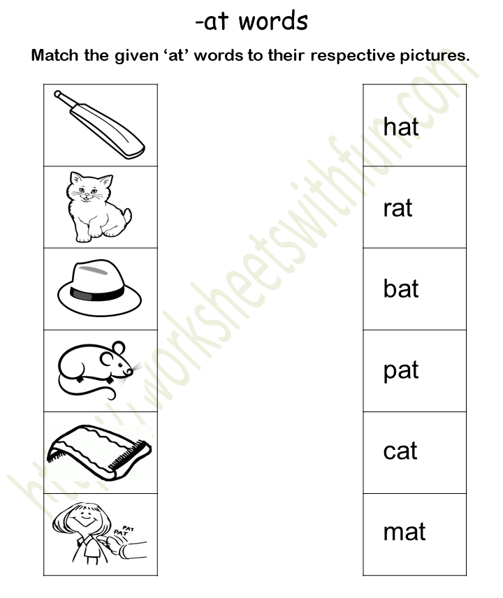 English General- Preschool: - at Word Family Worksheet 7