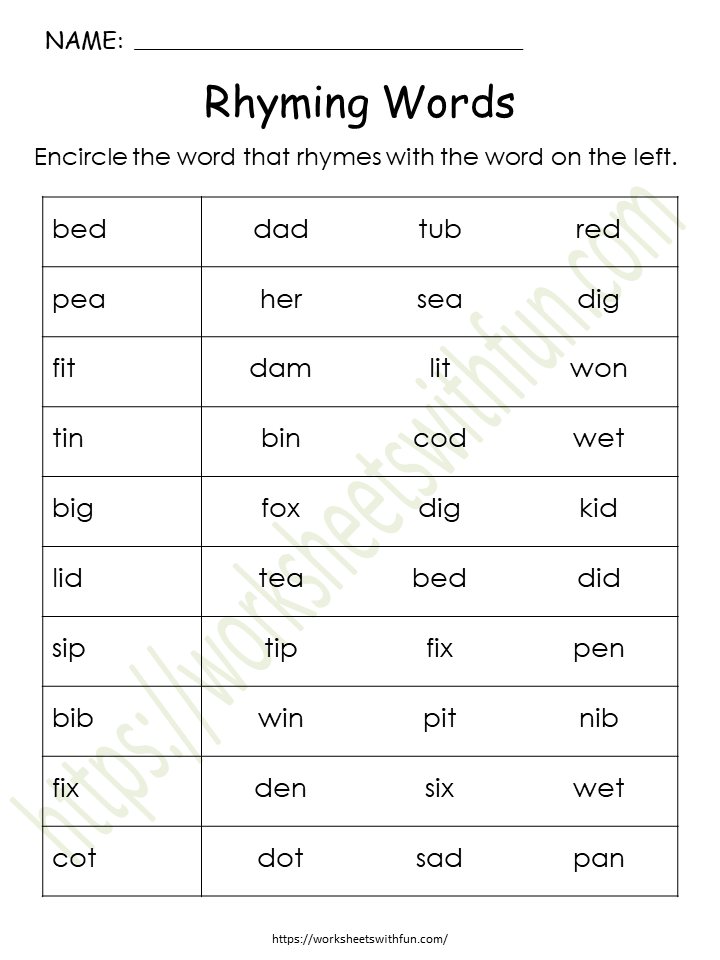 CVC Rhyming Words Worksheet 2