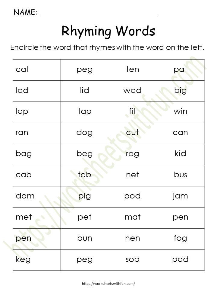 english general preschool cvc rhyming words worksheet 4