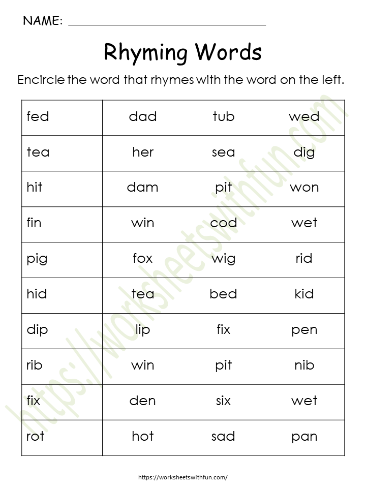 CVC Rhyming Words Worksheet 5