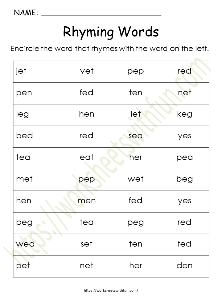 CVC Rhyming Words Worksheet 9