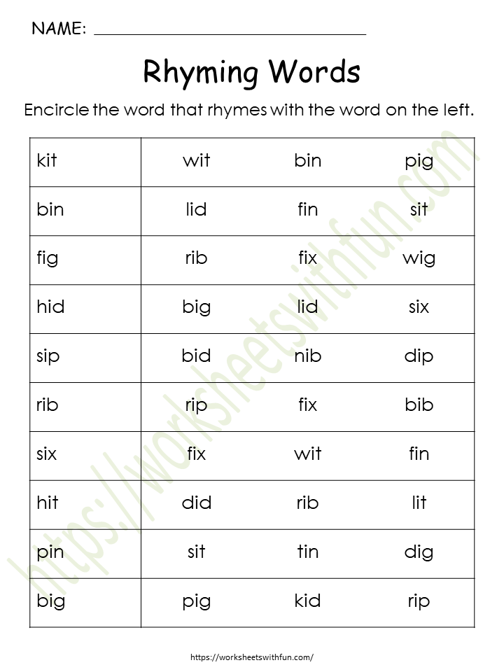 CVC Rhyming Words Worksheet 10